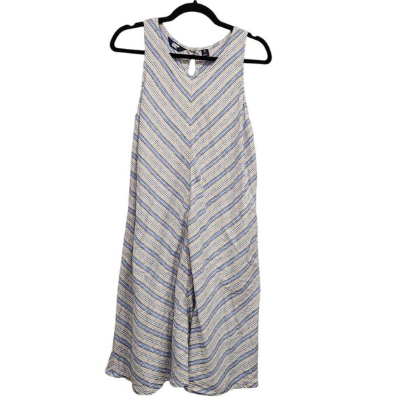 Lands End Sleeveless Striped Linen Midi Dress Keyhole Back Womens Size M 10 12 - Picture 1 of 15
